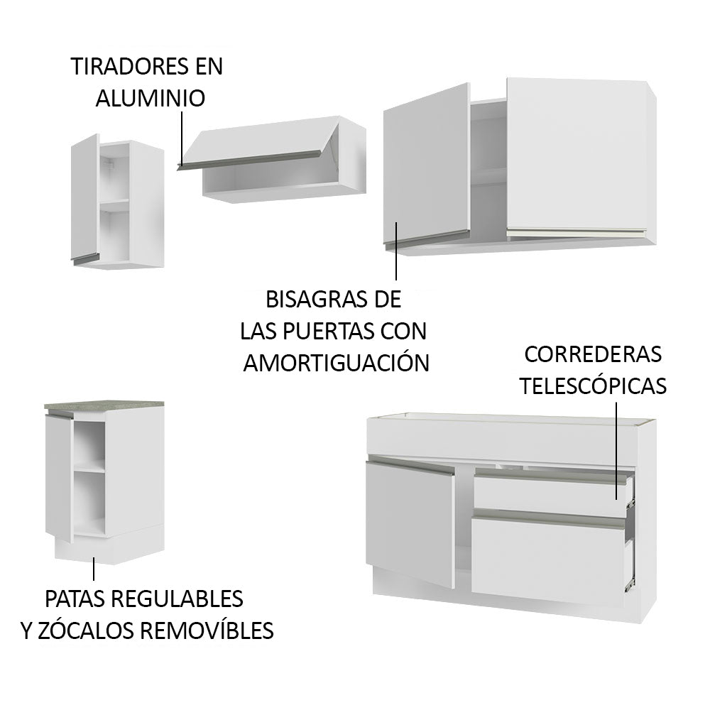 Cocina Integral 240cm Blanco Glamy 07