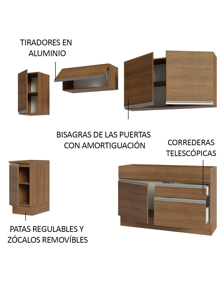 Cocina Integral 240 x 52 cm 6 Puertas 2 Cajones Marrón Glamy Madesa 07