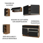 Cocina Integral 240 x 52 cm 6 Puertas 2 Cajones Marrón/Negro Glamy Madesa 07