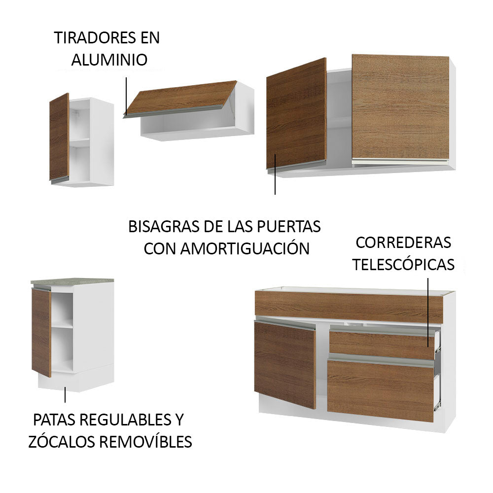 Cocina Integral 240cm Blanco/Marrón Glamy 07