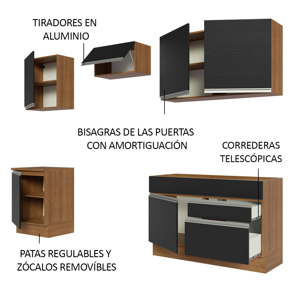 Cocina Integral 240 cm Marrón/Negro Glamy Madesa