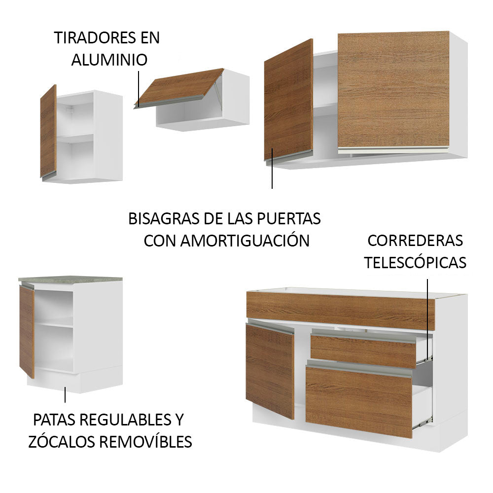 Cocina Integral 240cm Blanco/Marrón Glamy 08