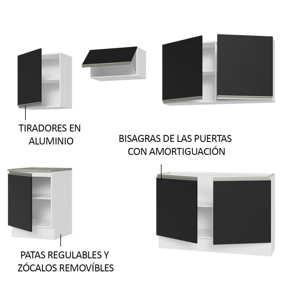 Cocina Integral 240cm Blanco/Negro Glamy 09
