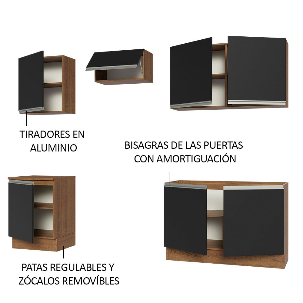 Cocina Integral 240 cm Marrón/Negro Glamy Madesa