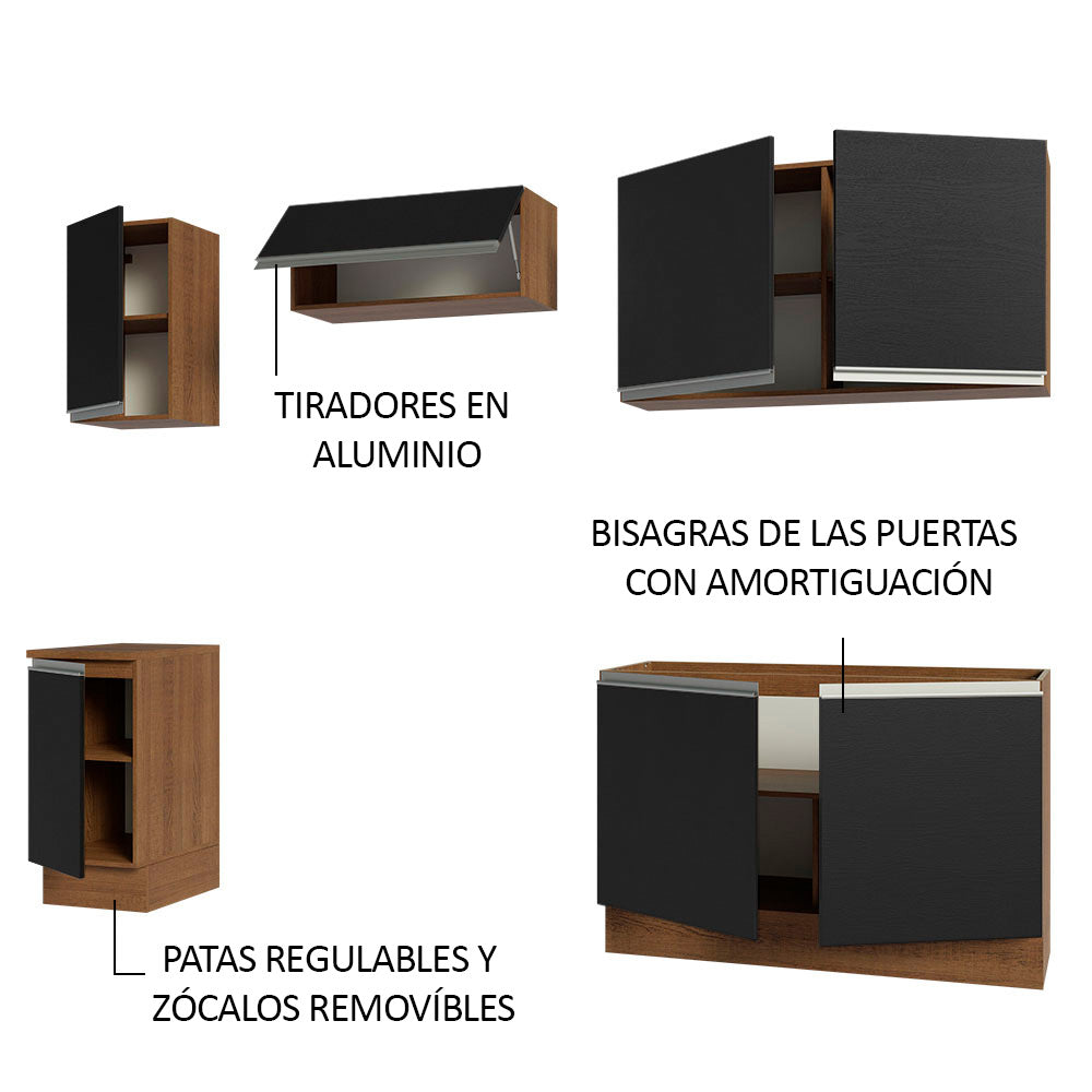 Cocina Integral 240 cm Marrón/Negro Glamy Madesa