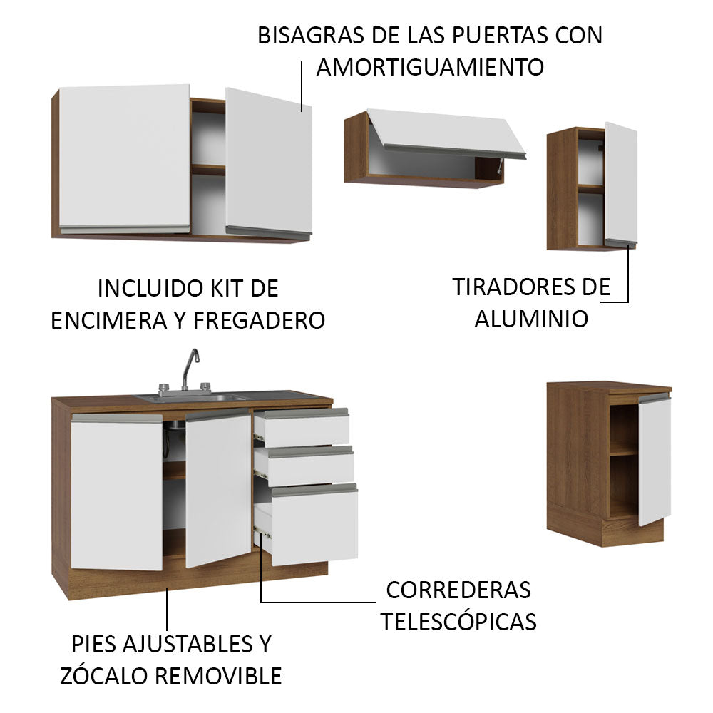 Cocina Integral con Accesorios 240cm Glamy Marrón/Blanco