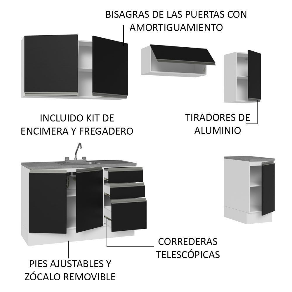 Cocina Integral con Accesorios 240cm Glamy Blanco/Negro