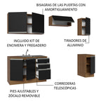 Cocina Integral 240 cm Con Fregadero y Accesorios de Cocina Marrón/Negro Glamy Madesa