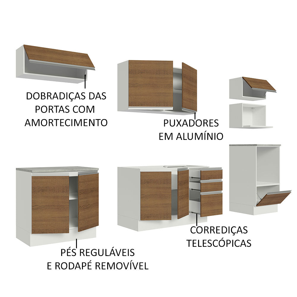 Cocina Integral 260 x 60 cm Blanco/Marrón Glamy 02