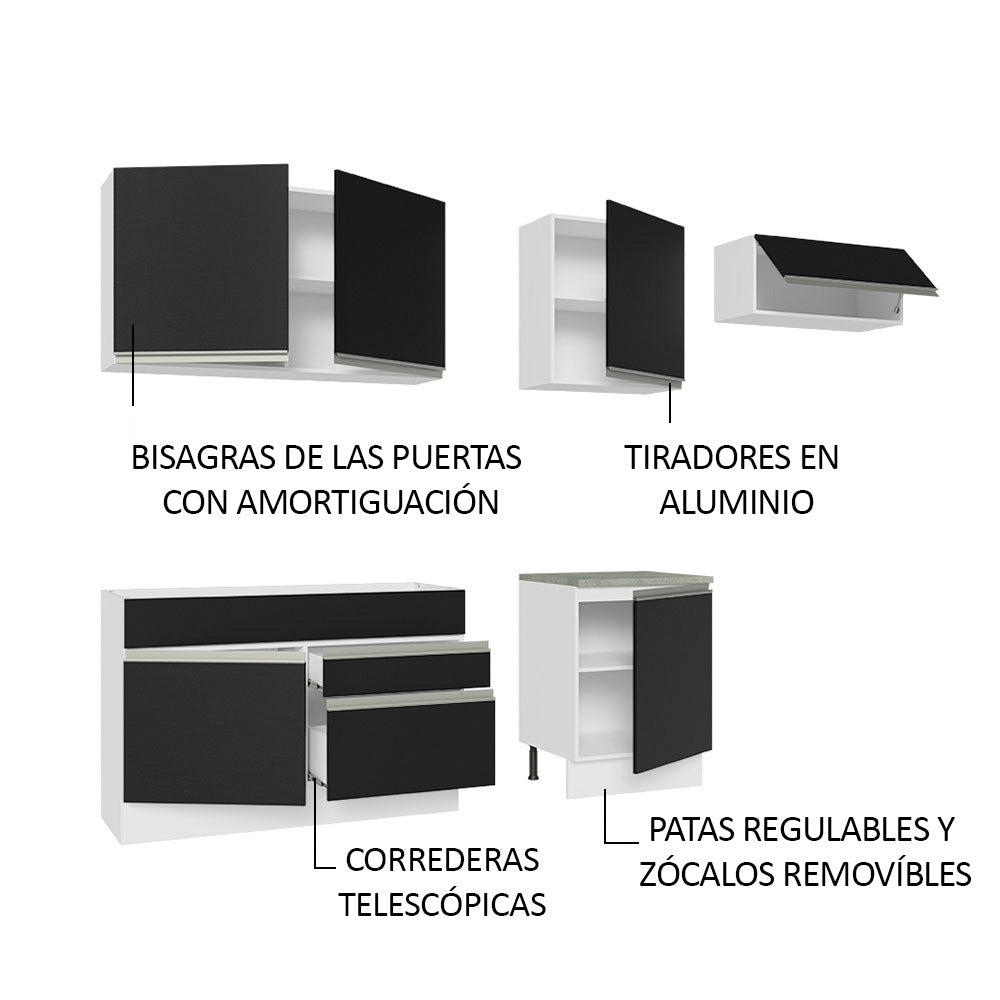 Cocina Integral 260 cm Blanco/Negro Glamy Madesa