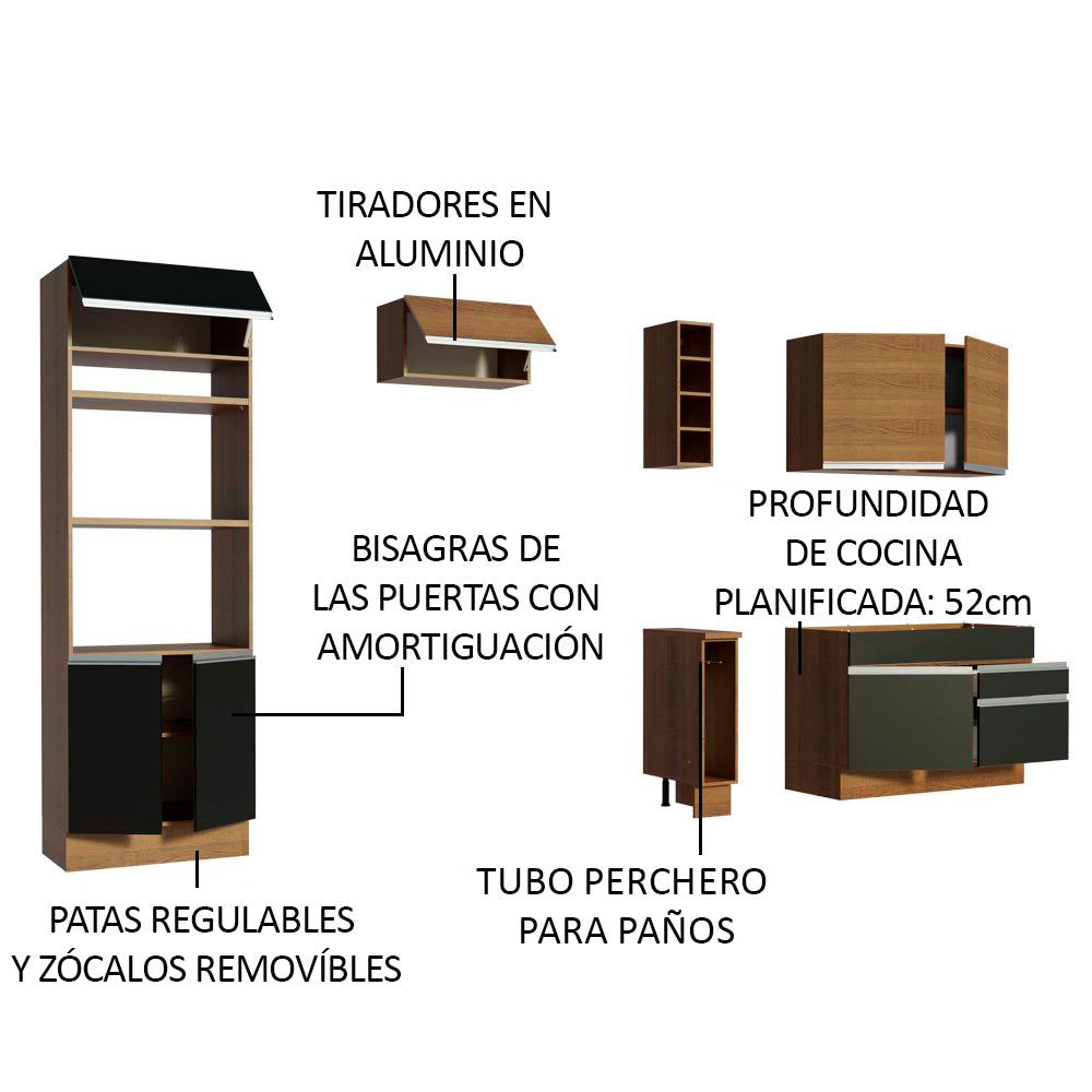 Cocina Integral 270cm Marrón/Negro/Marrón Glamy 09