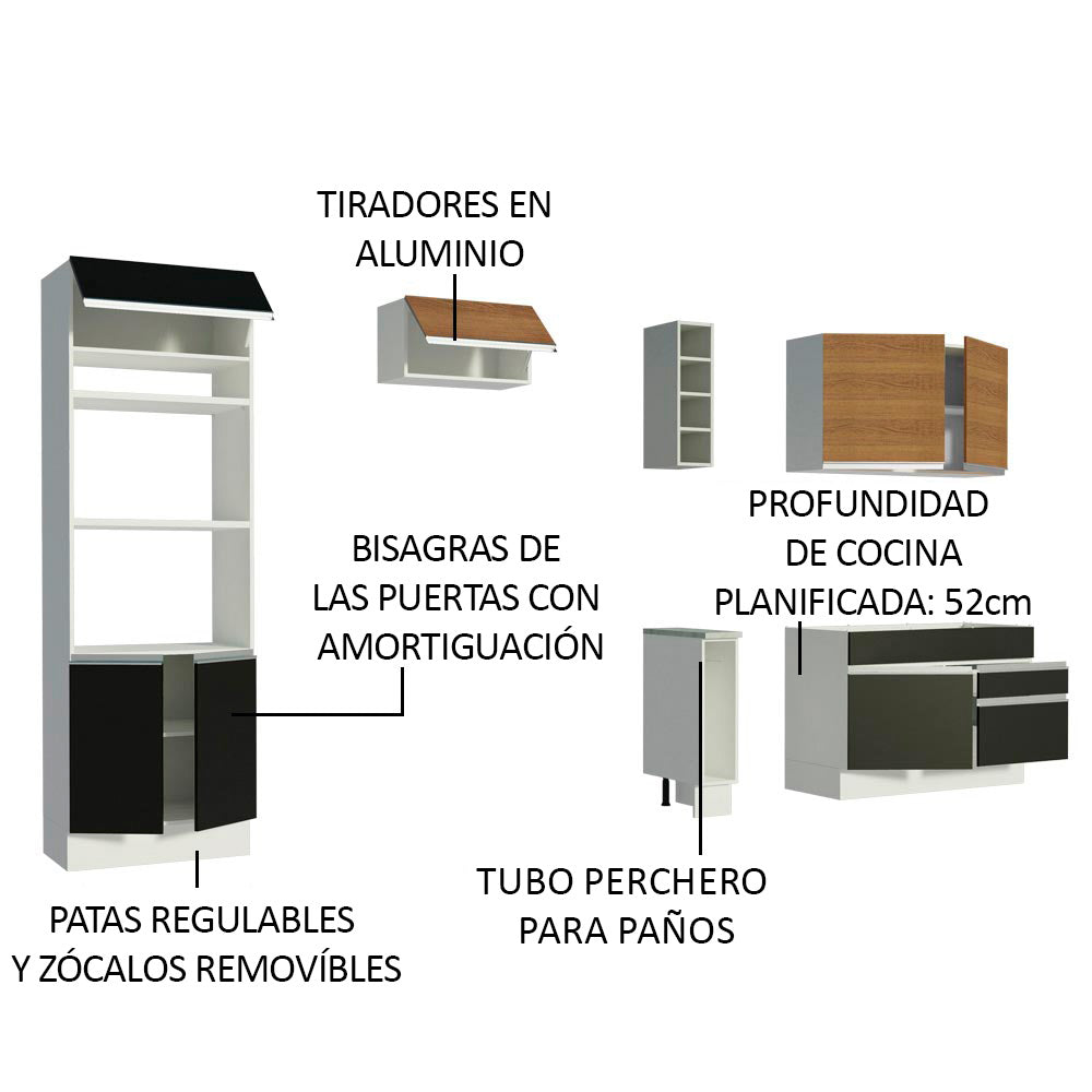 Cocina Integral 270cm Blanco/Negro/Marrón Glamy 09