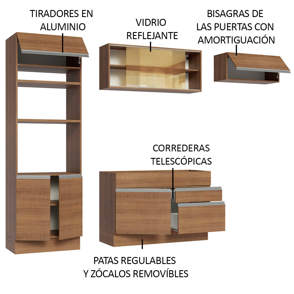Cocina Integral 270 cm Con Mueble para Horno Marrón Glamy Madesa