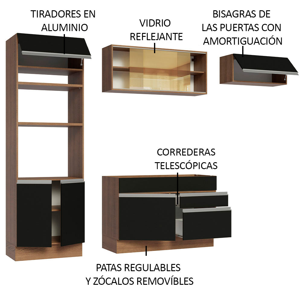 Cocina Integral 270 cm Con Mueble para Horno Marrón/Negro Glamy Madesa