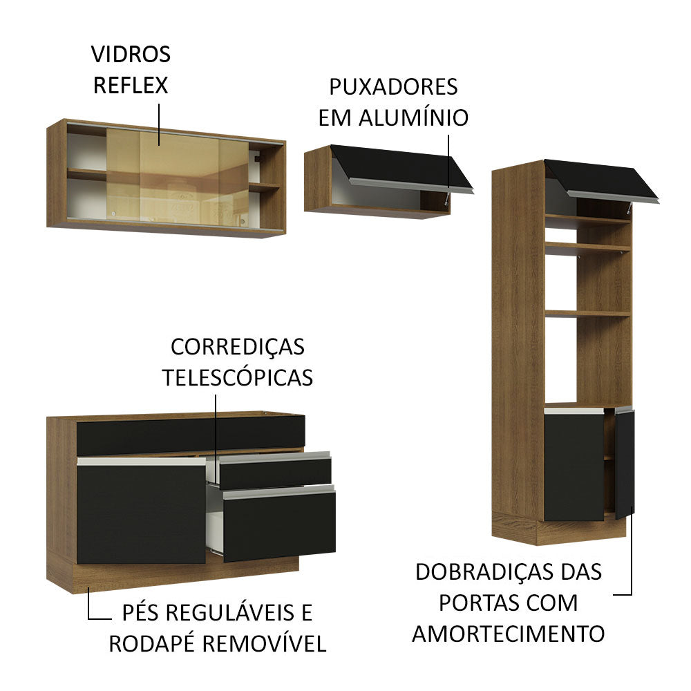 Cocina Integral 270cm Marrón/Negro Glamy 12