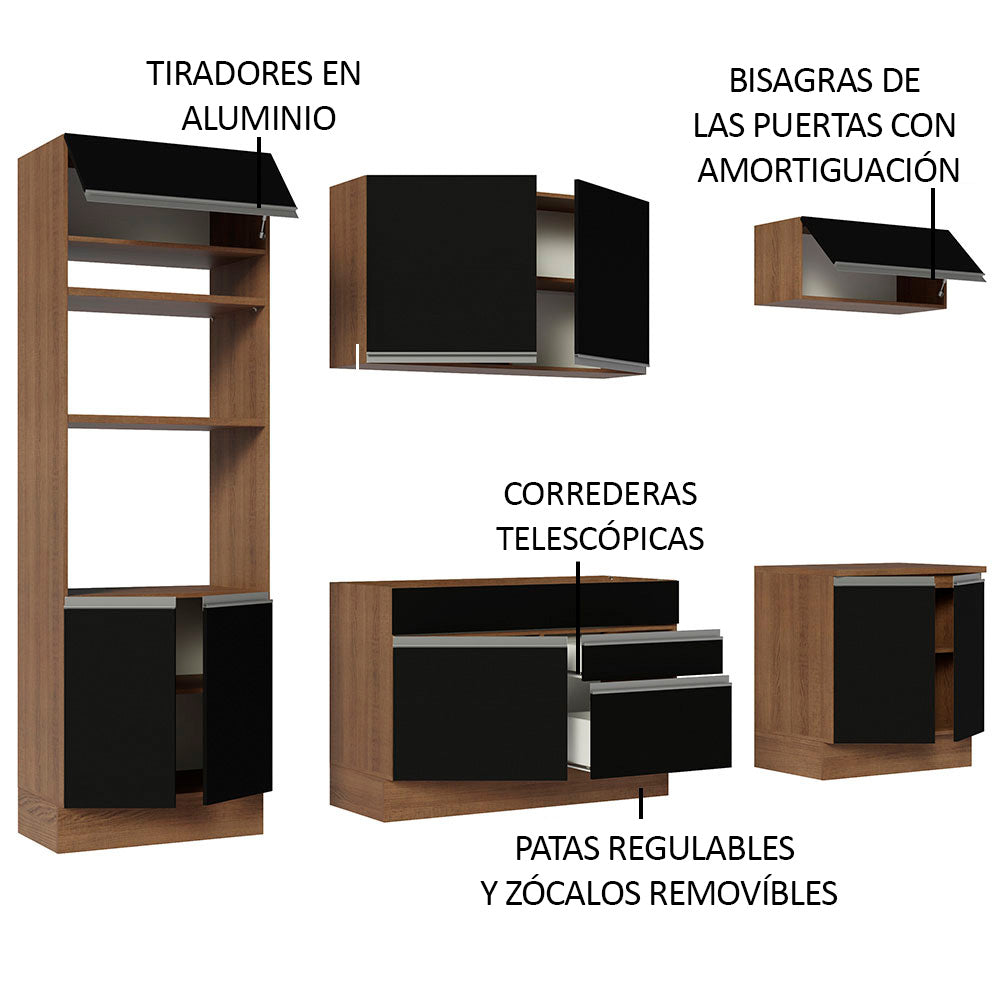 Cocina Integral 270 cm Con Mueble para Horno Marrón/Negro Glamy Madesa