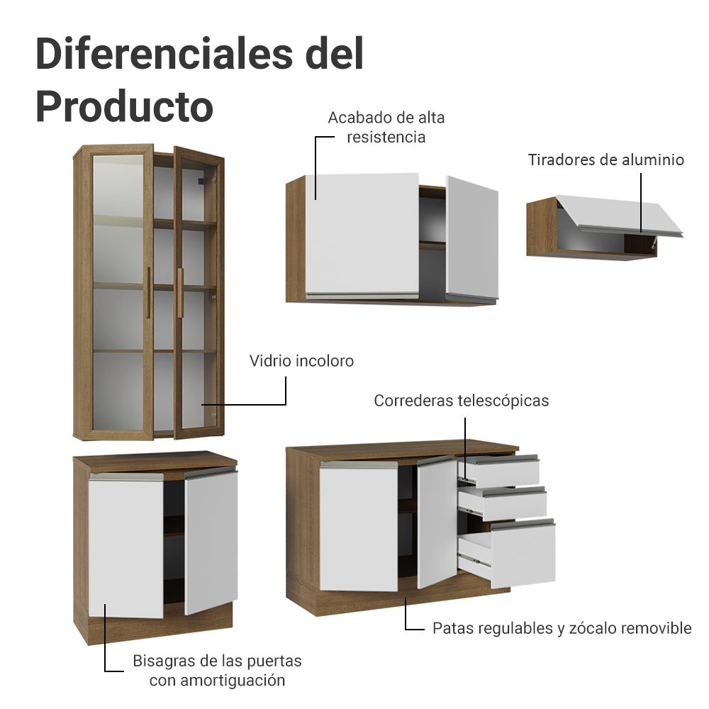 Cocina Integral 270 cm Con Vitrina Marrón/Blanco Glamy Madesa