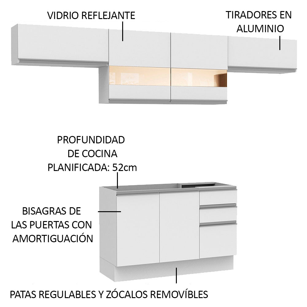 Cocina Integral 280 cm Blanco Glamy Madesa