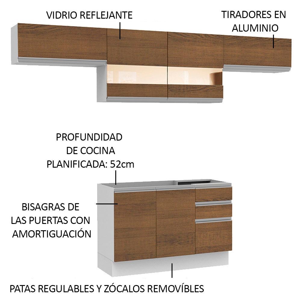 Cocina Integral 280 cm Blanco/Marrón Glamy Madesa