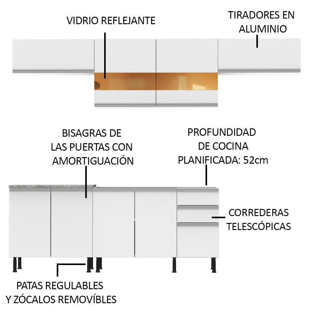 Cocina Integral 280cm Blanco Glamy 02SR