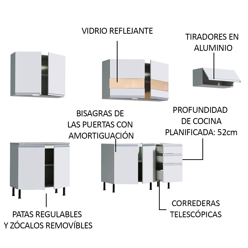 Cocina Integral 280cm Blanco Glamy 03SR