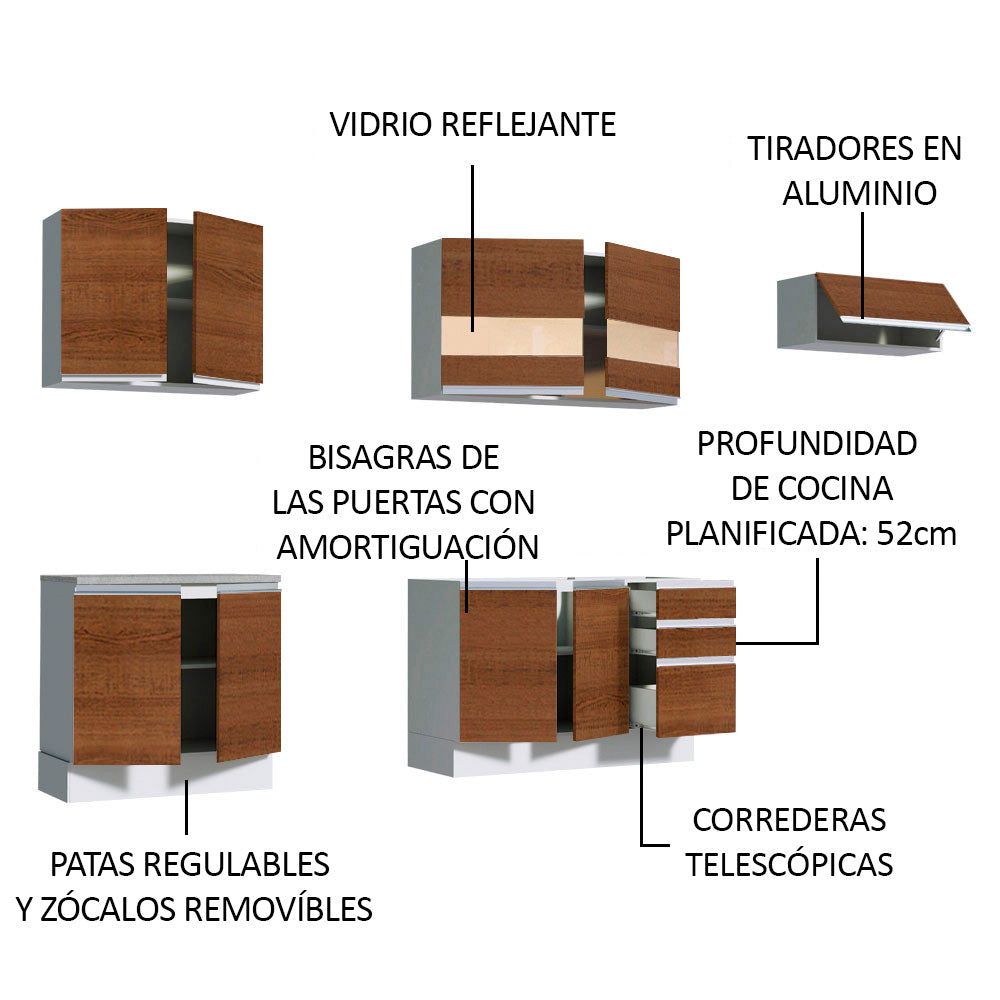 Cocina Integral 280cm Blanco/Marrón Glamy 03
