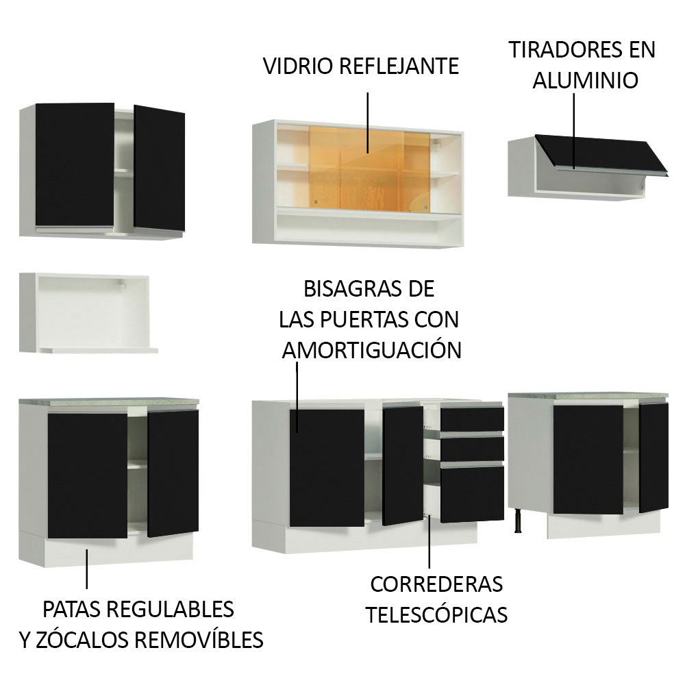 Cocina Integral 280 cm Blanco/Negro Glamy Madesa