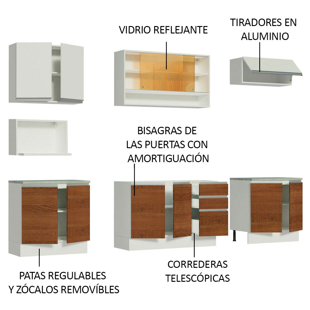 Cocina Integral 280cm Blanco/Marrón/Blanco Glamy 04