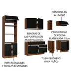 Cocina Integral 290 x 52 cm 9 Puertas 2 Cajones Con Mueble para Horno Marrón/Negro Glamy Madesa 02