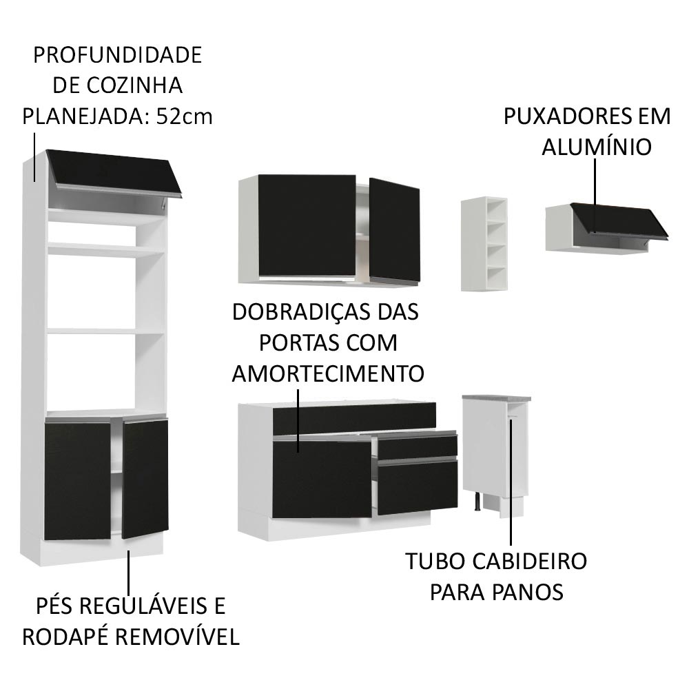 Cocina Integral 290cm Blanco/Negro Glamy 04
