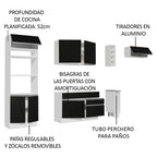 Cocina Integral 290 cm Con Mueble para Horno Blanco/Negro Glamy Madesa