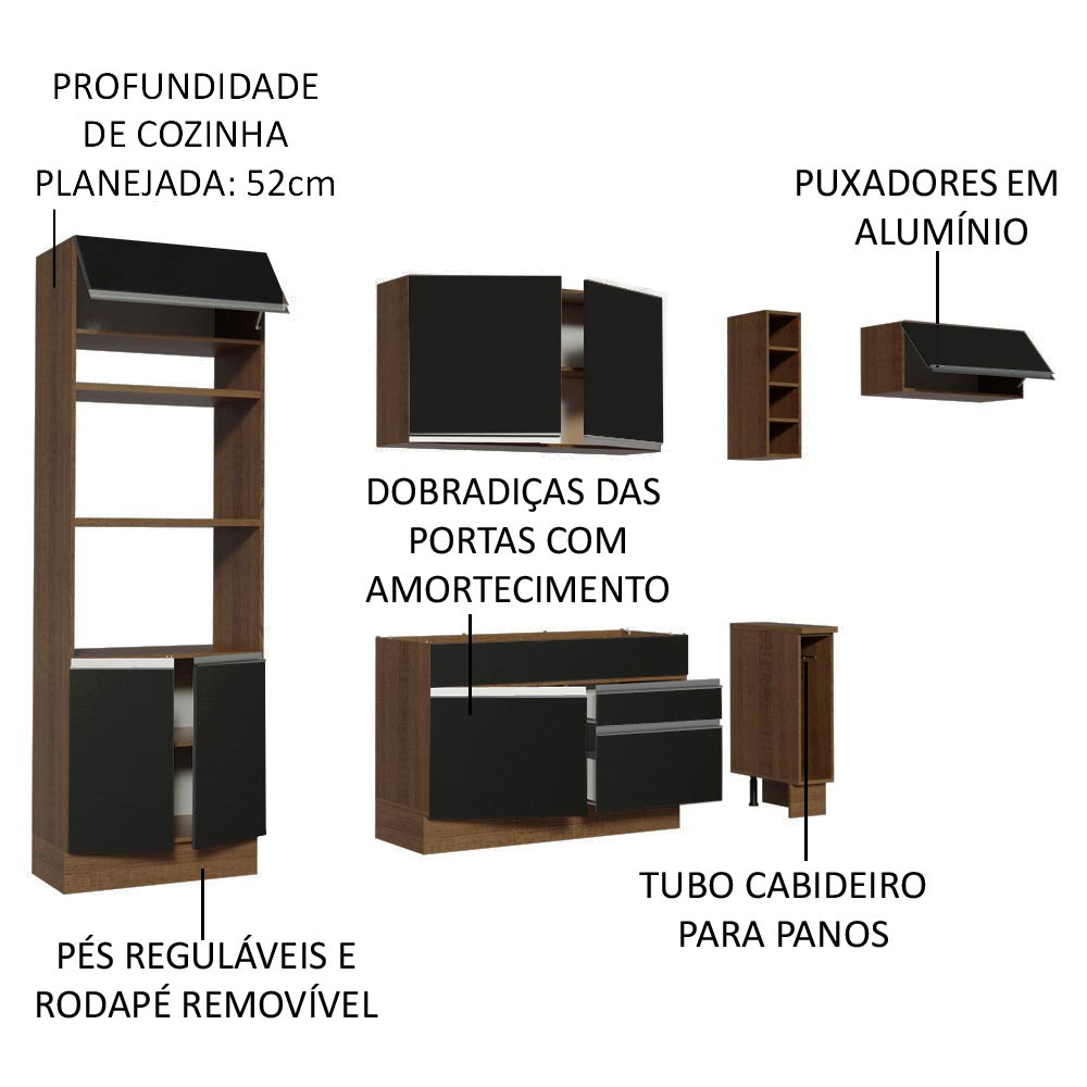 Cocina Integral 290cm Marrón/Negro Safira 04