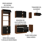 Cocina Integral 290 x 52 cm 7 Puertas 2 Cajones Con Mueble para Horno Marrón/Negro Glamy Madesa 04