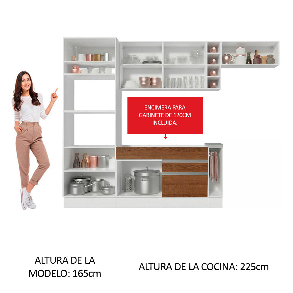Cocina Integral 290 x 52 cm 7 Puertas 2 Cajones Con Mueble para Horno Blanco/Marrón Glamy Madesa 14
