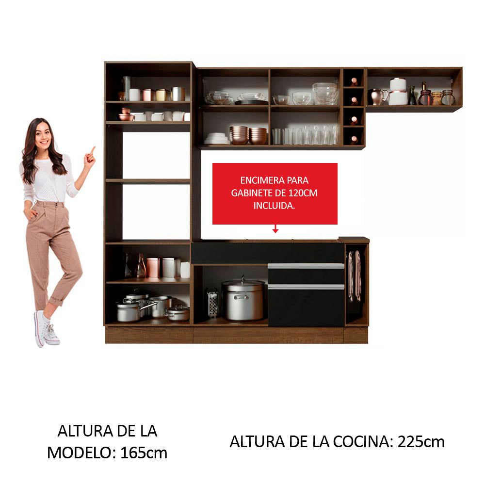 Kit Cocina Lineal- Glamy 290 cm - Marrón- Negro / Marrón