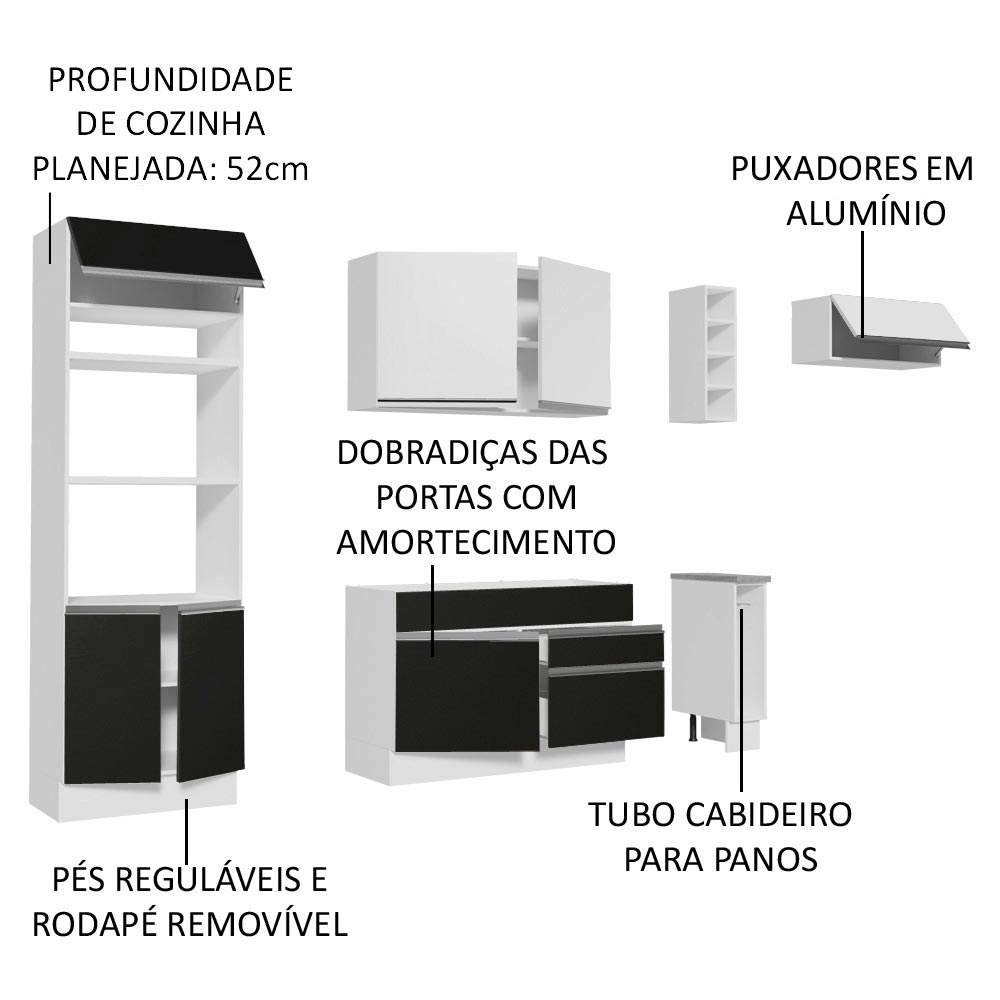 Cocina Integral 290cm Blanco/Negro/Blanco Glamy 04