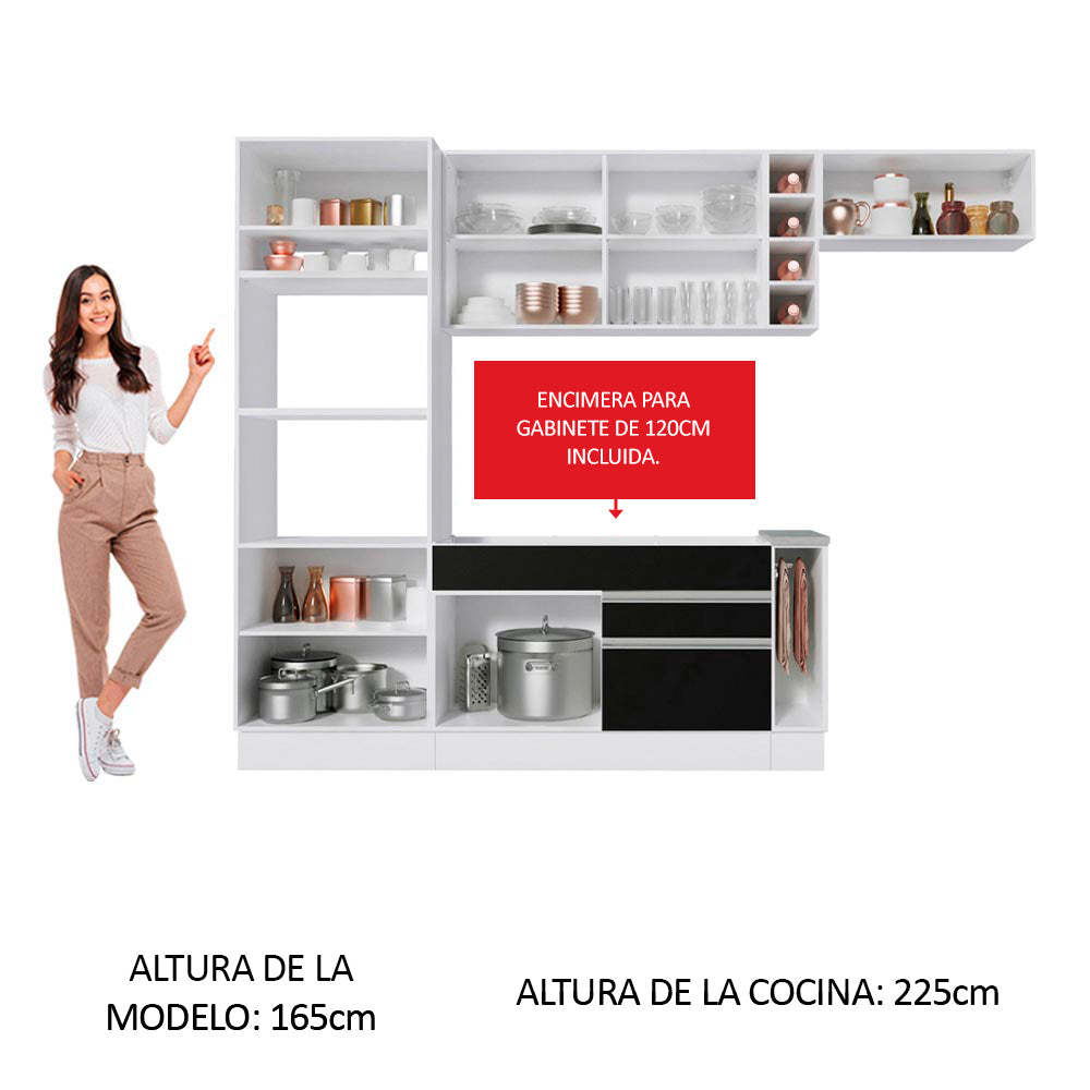 Cocina Integral 290 cm Con Mueble para Horno Blanco/Negro/Marrón Glamy Madesa