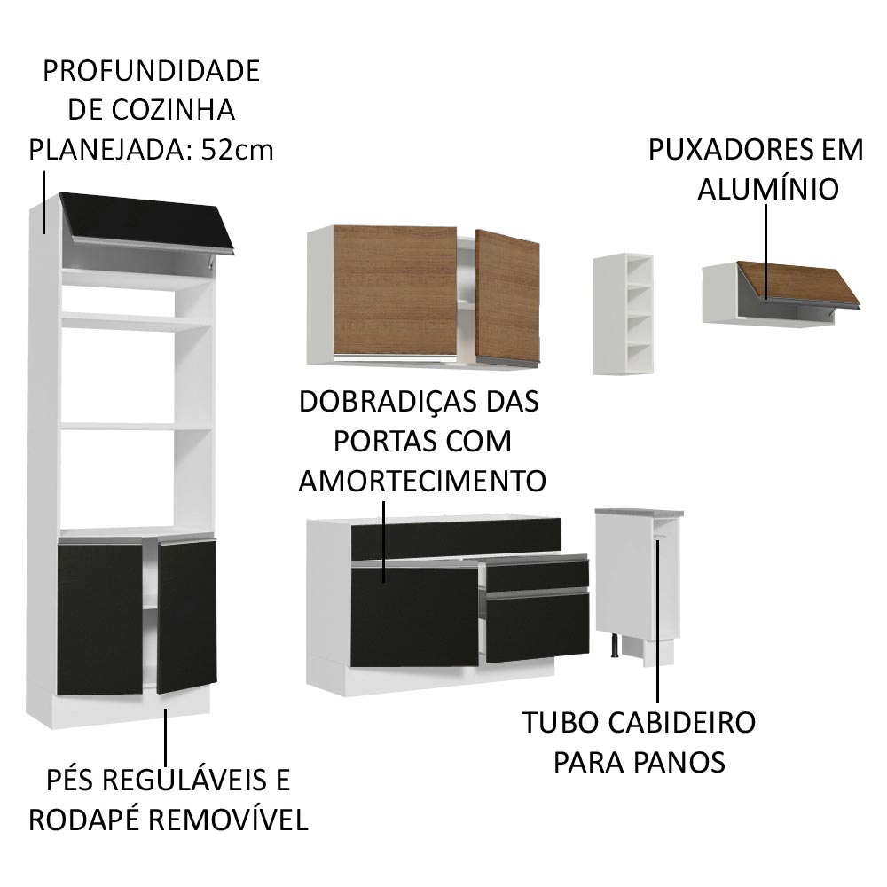 Cocina Integral 290cm Blanco/Negro/Marrón Glamy 04