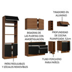 Cocina Integral 290 x 52 cm 9 Puertas 2 Cajones Con Mueble para Horno Marrón/Negro Glamy Madesa 07