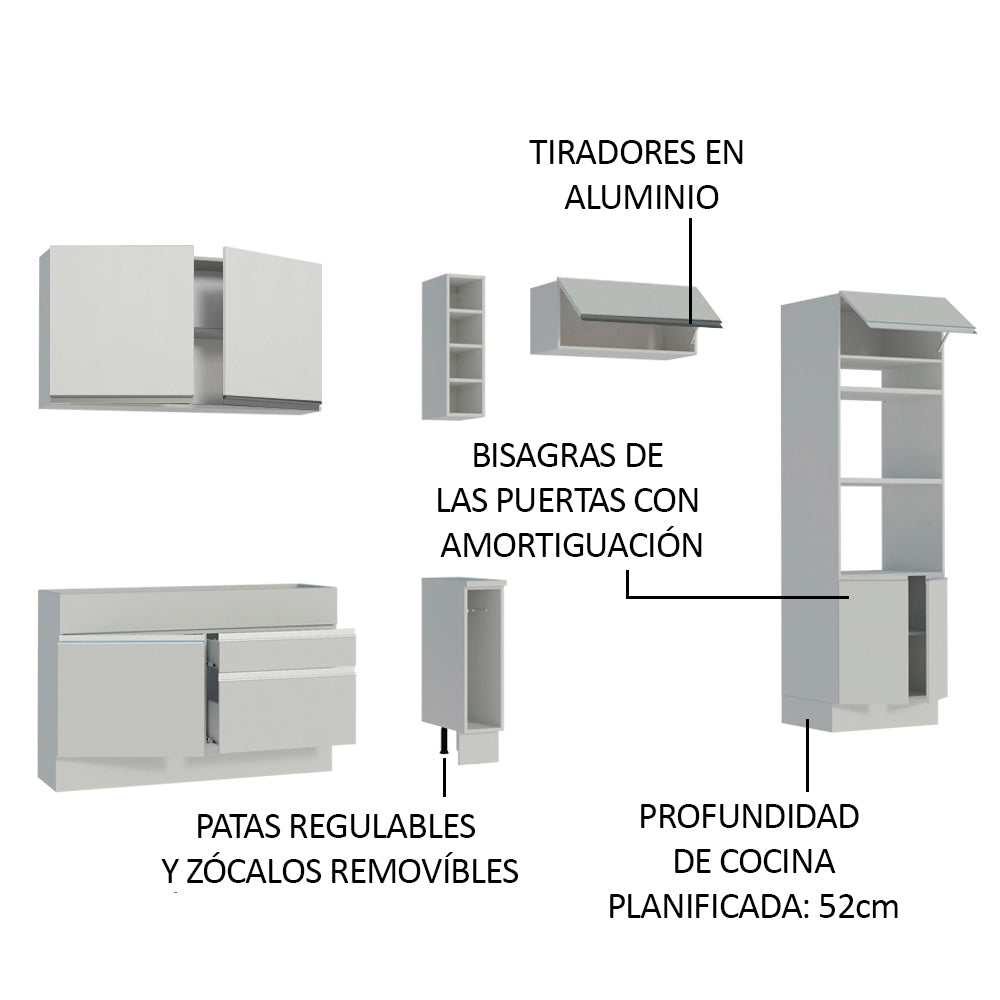 Cocina Integral 290 x 52 cm 7 Puertas 2 Cajones Con Mueble para Horno Blanco Glamy Madesa 10