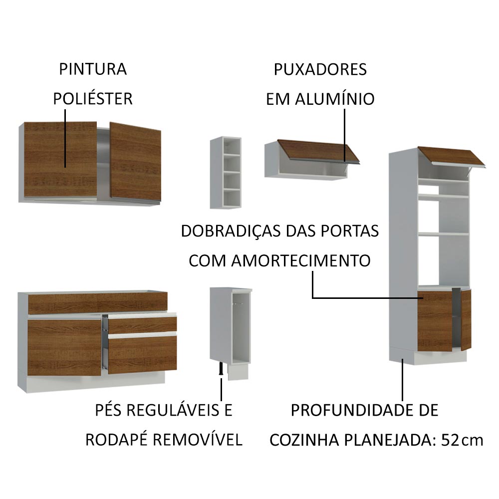 Cocina Integral 290cm Blanco/Marrón Cristal 09