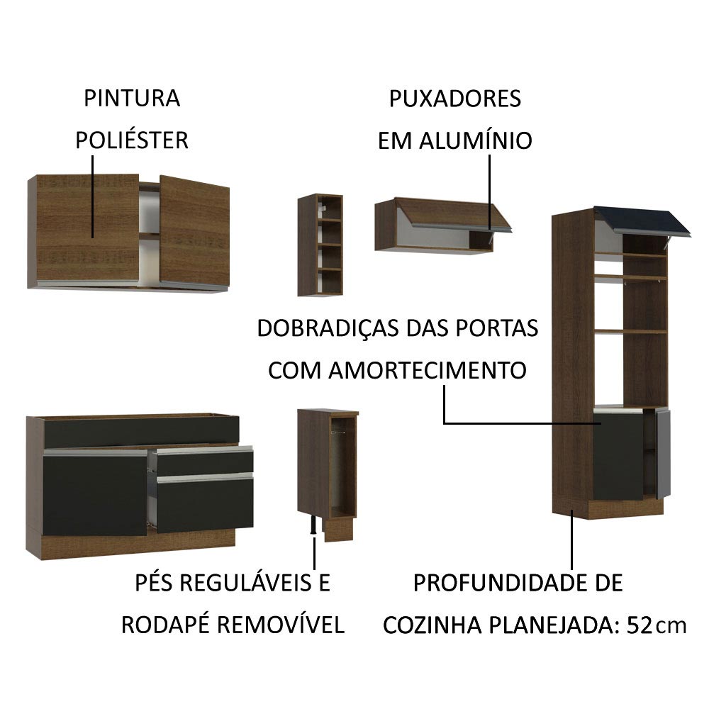 Cocina Integral 290cm Marrón/Negro/Marrón Glamy 10