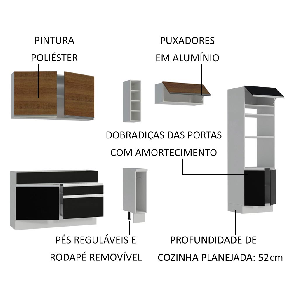 Cocina Integral 290cm Blanco/Negro/Marrón Glamy 10