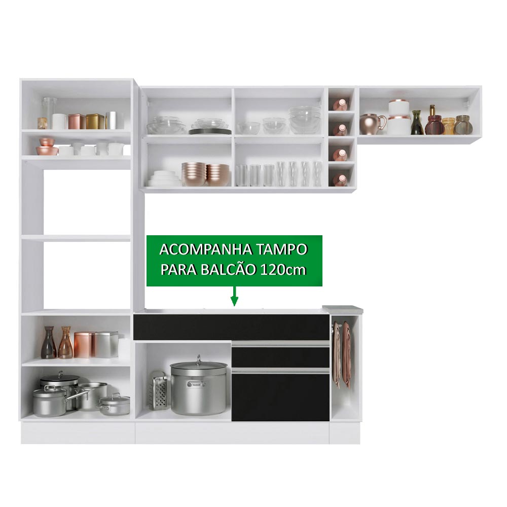 Cocina Integral 290cm Blanco/Negro/Marrón (Con Encimera) Glamy 14