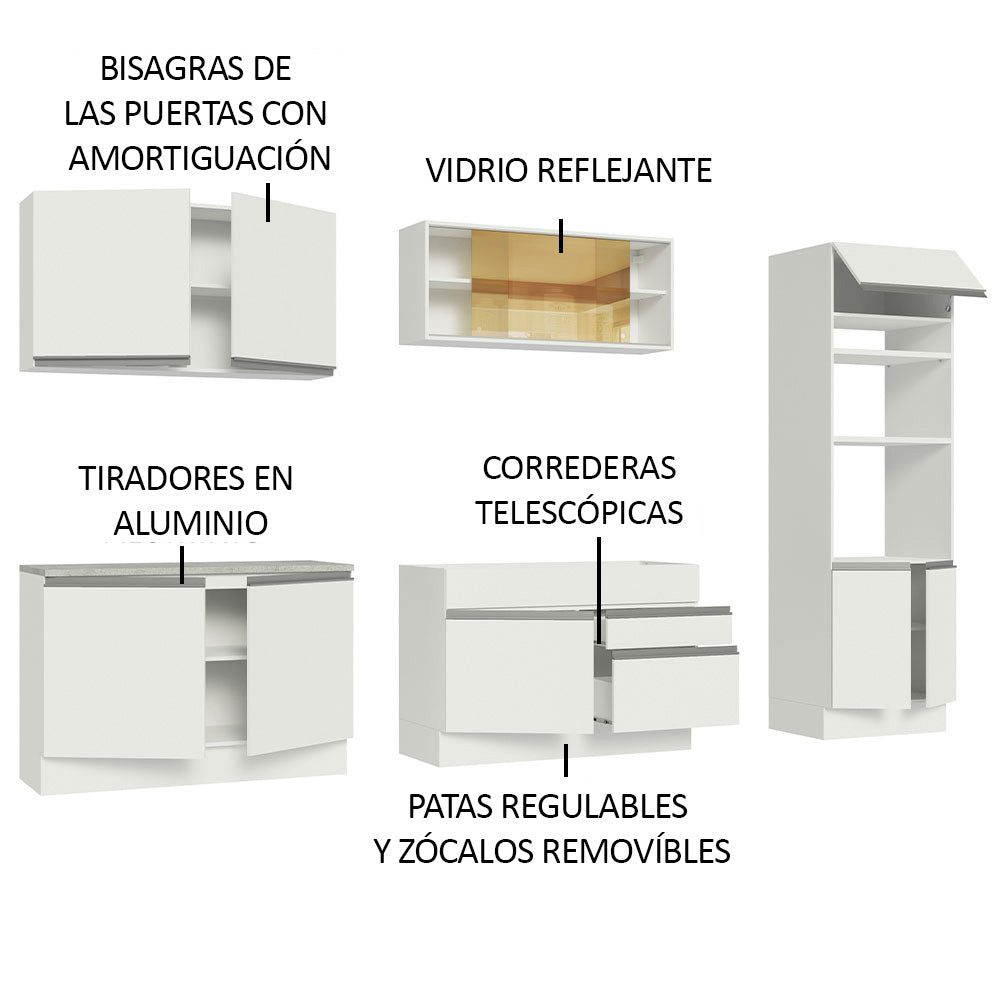 Cocina Integral 310 cm Con Mueble para Horno Blanco Glamy Madesa