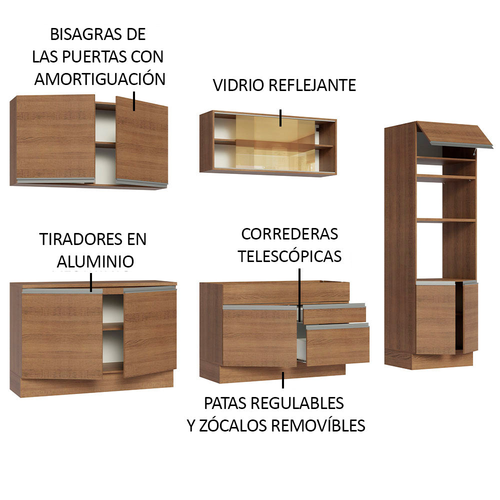 Cocina Integral 310 cm Con Mueble para Horno Marrón Glamy Madesa