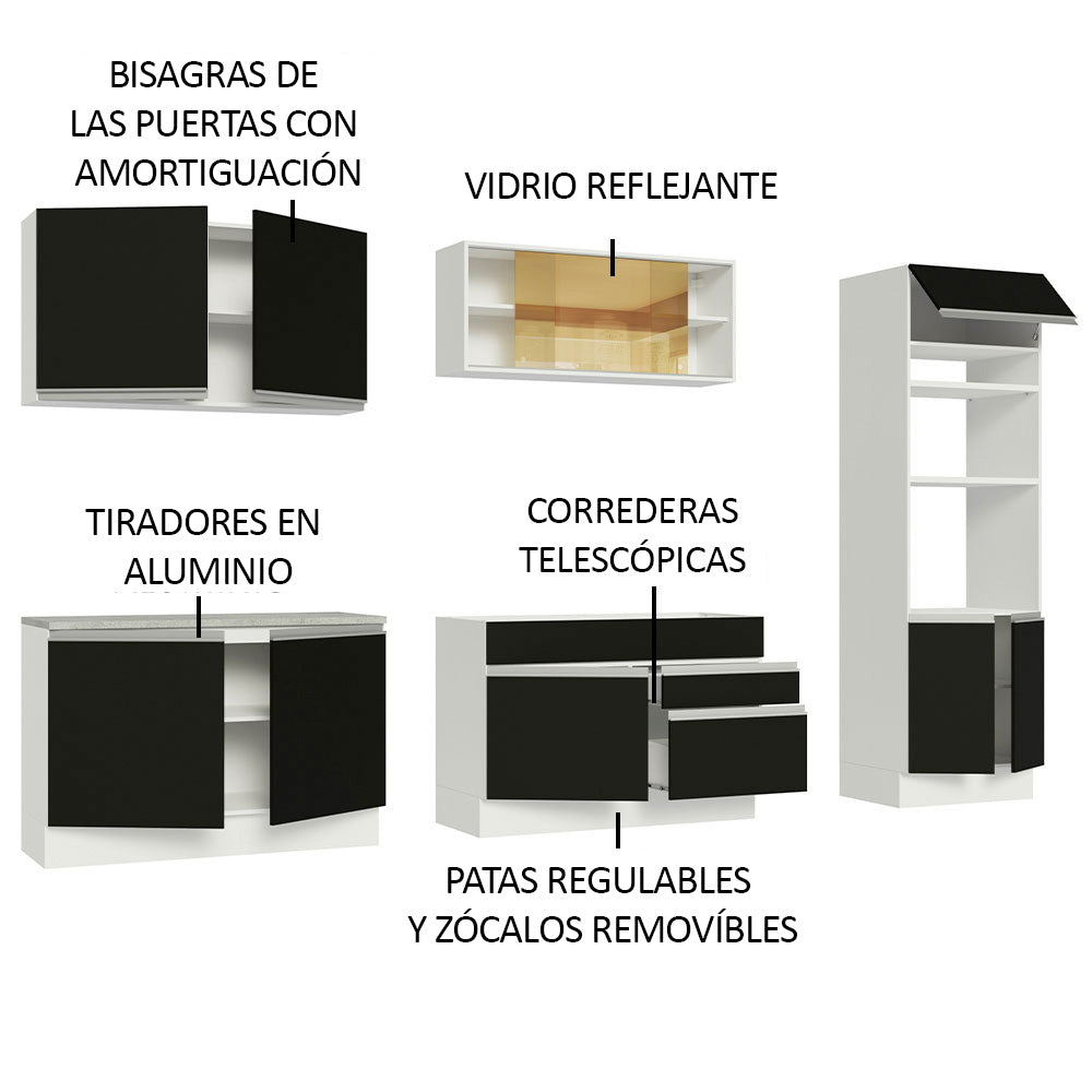 Cocina Integral 310 cm Con Mueble para Horno Blanco/Negro Glamy Madesa