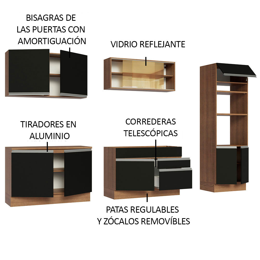 Cocina Integral 310 cm Con Mueble para Horno Marrón/Negro Glamy Madesa