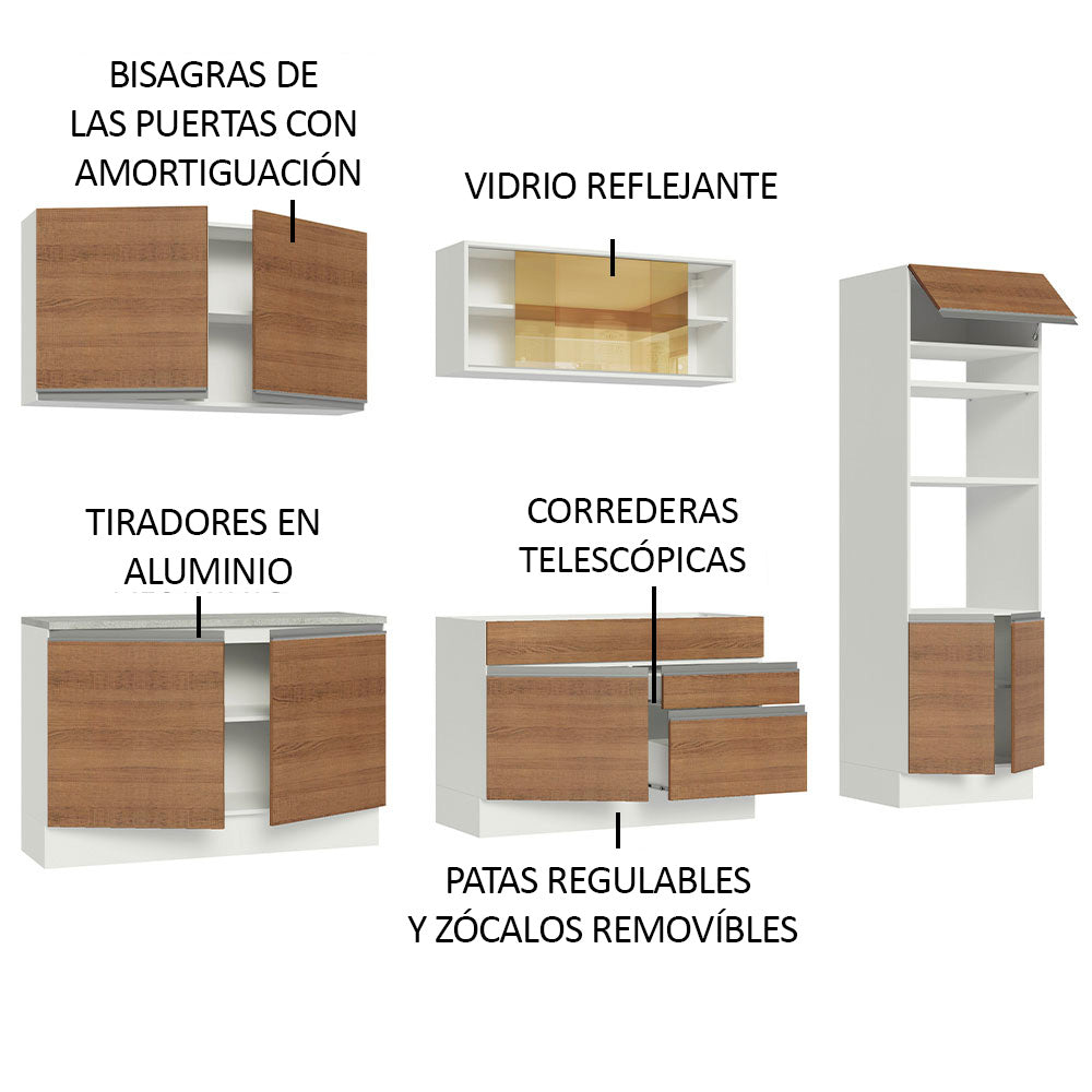 Cocina Integral 310 cm Con Mueble para Horno Blanco/Marrón Glamy Madesa