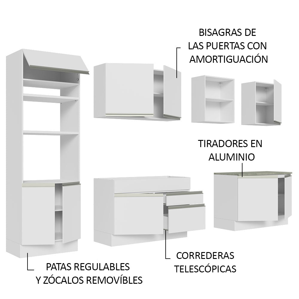 Cocina Integral 310 cm Con Mueble para Horno Blanco Glamy Madesa